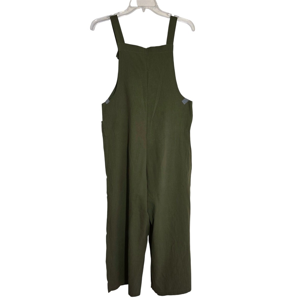 Women's Wide Leg Bib Cropped Jumpsuit Size Medium Olive Green Overalls EUC - Picture 5 of 9